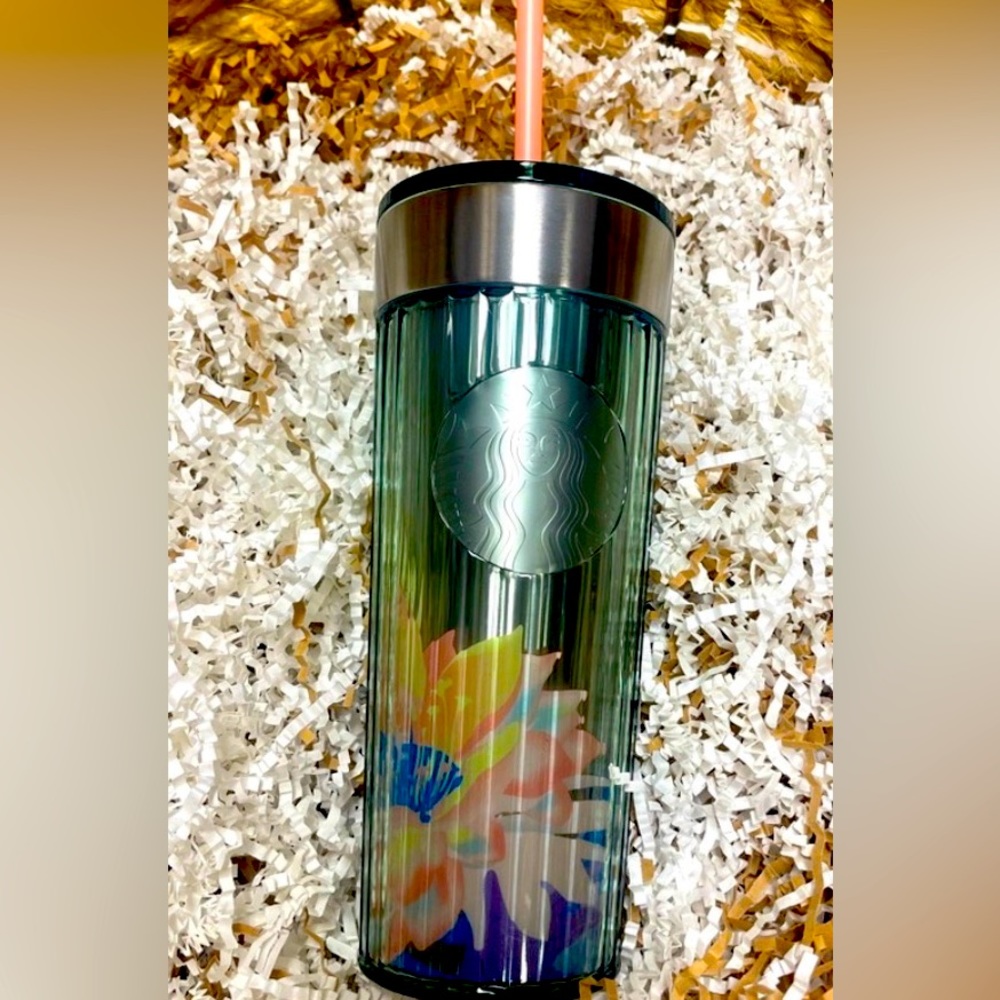 Starbucks Floral Stainless Glass Cup Tumbler Layered Grandiose Pastel Garden New